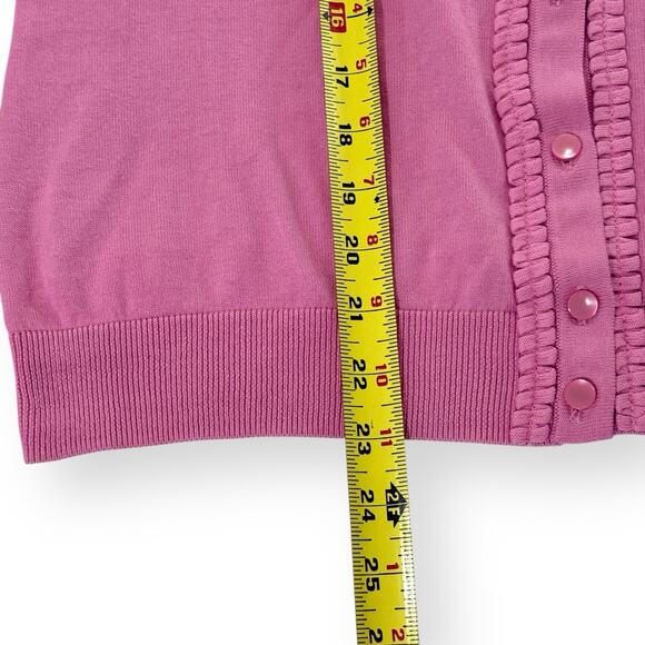Talbots Pink Button Up Cardigan Womens L Scallop Trim 3/4 Sleeve Preppy Cottage - Picture 9 of 9